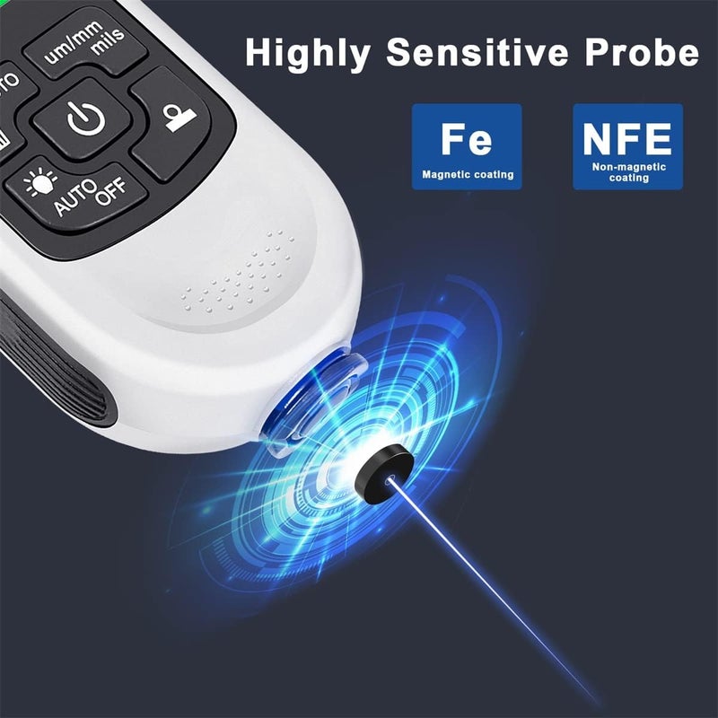 Abizarch Paint Thickness Gauge Meter Fe/NFe Probe Coating Thickness Gauge Professional Multifunctional Car Paint Depth Gauge Test Precise HW-300PRO for Car Automatic Detection(black) (white) - Image 4